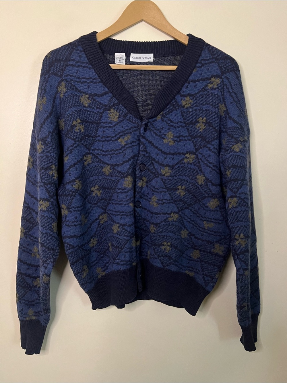 Vintage Giorgio Armani Jacquard Print Wool Cardigan Size M